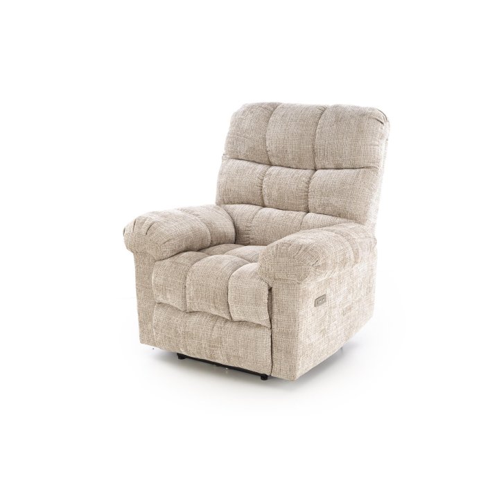 Duży miękki Fotel do salonu, klasyczny, funkcja relax, w kolorze beżowym