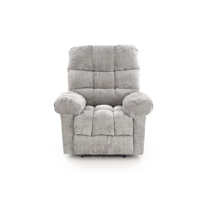 Duży miękki Fotel do salonu, klasyczny, funkcja relax, w kolorze popielatym