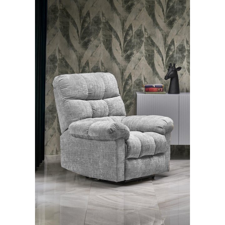 Duży miękki Fotel do salonu, klasyczny, funkcja relax, w kolorze popielatym