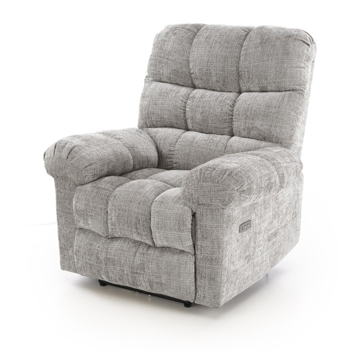 Duży miękki Fotel do salonu, klasyczny, funkcja relax, w kolorze popielatym