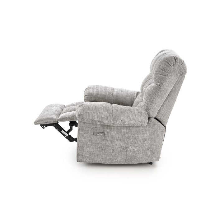 Duży miękki Fotel do salonu, klasyczny, funkcja relax, w kolorze popielatym