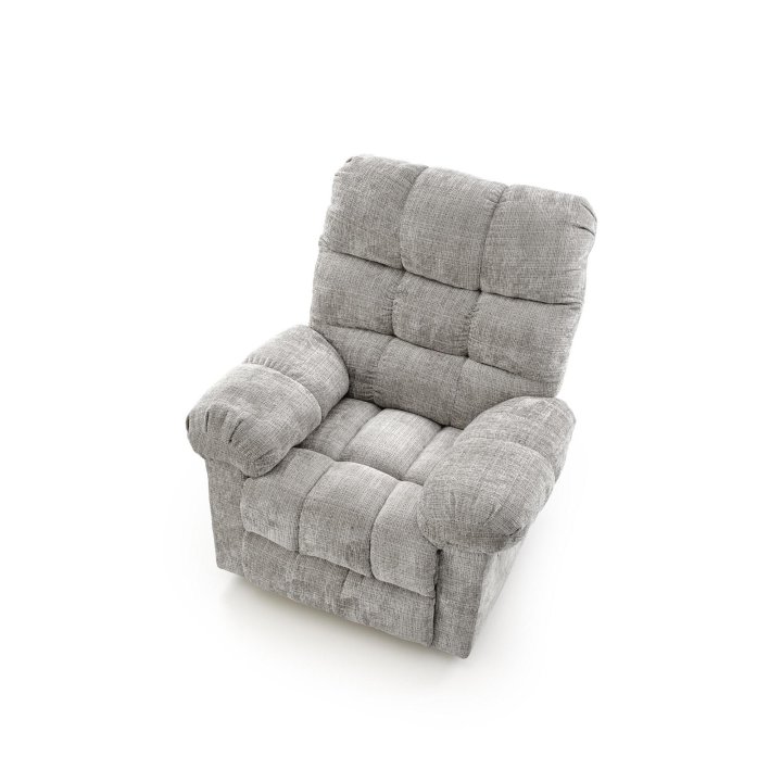 Duży miękki Fotel do salonu, klasyczny, funkcja relax, w kolorze popielatym