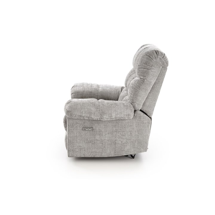Duży miękki Fotel do salonu, klasyczny, funkcja relax, w kolorze popielatym