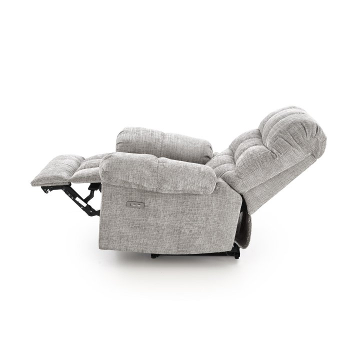Duży miękki Fotel do salonu, klasyczny, funkcja relax, w kolorze popielatym