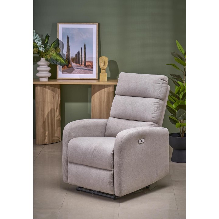 Rozkładany Fotel do salonu z funkcją masażu i funkcją relax, w kolorze beżowym