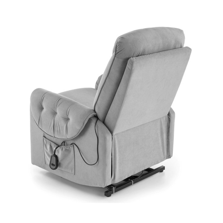 Fotel do salonu, rozkładany, funkcja relax i pionizacji kolor popielaty z miękkimi podłokietnikami, tkanina MAVEL, tkanina velvet
