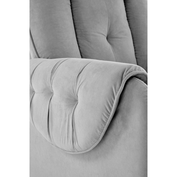 Fotel do salonu, rozkładany, funkcja relax i pionizacji kolor popielaty z miękkimi podłokietnikami, tkanina MAVEL, tkanina velvet