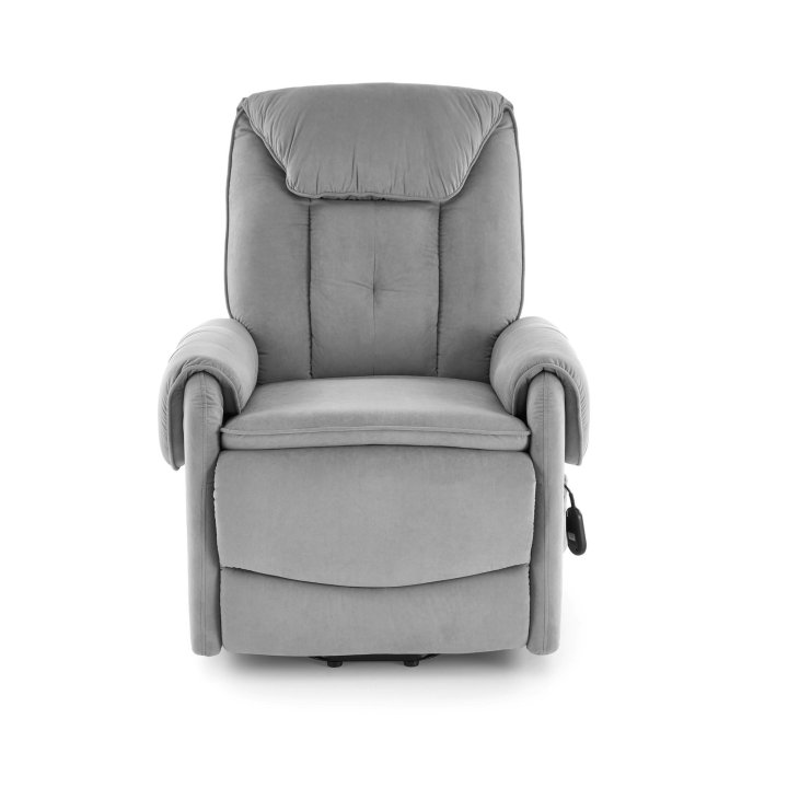 Fotel do salonu, rozkładany, funkcja relax i pionizacji kolor popielaty z miękkimi podłokietnikami, tkanina MAVEL, tkanina velvet