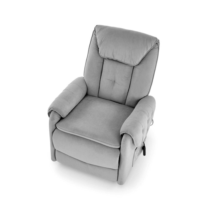 Fotel do salonu, rozkładany, funkcja relax i pionizacji kolor popielaty z miękkimi podłokietnikami, tkanina MAVEL, tkanina velvet