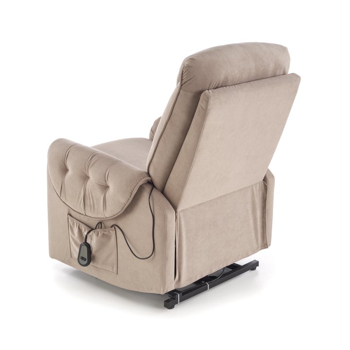 Fotel do salonu, rozkładany, funkcja relax i pionizacji kolor beżowy z miękkimi podłokietnikami, tkanina MAVEL, tkanina velvet