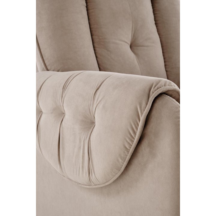 Fotel do salonu, rozkładany, funkcja relax i pionizacji kolor beżowy z miękkimi podłokietnikami, tkanina MAVEL, tkanina velvet
