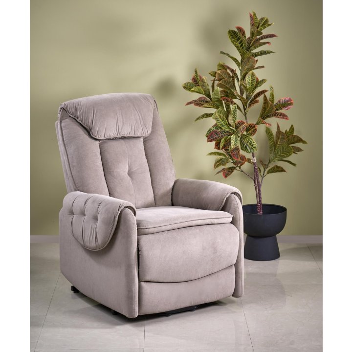 Fotel do salonu, rozkładany, funkcja relax i pionizacji kolor beżowy z miękkimi podłokietnikami, tkanina MAVEL, tkanina velvet
