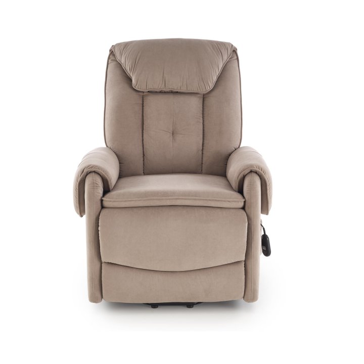 Fotel do salonu, rozkładany, funkcja relax i pionizacji kolor beżowy z miękkimi podłokietnikami, tkanina MAVEL, tkanina velvet