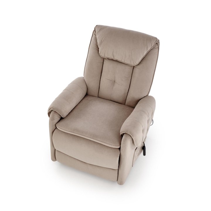 Fotel do salonu, rozkładany, funkcja relax i pionizacji kolor beżowy z miękkimi podłokietnikami, tkanina MAVEL, tkanina velvet