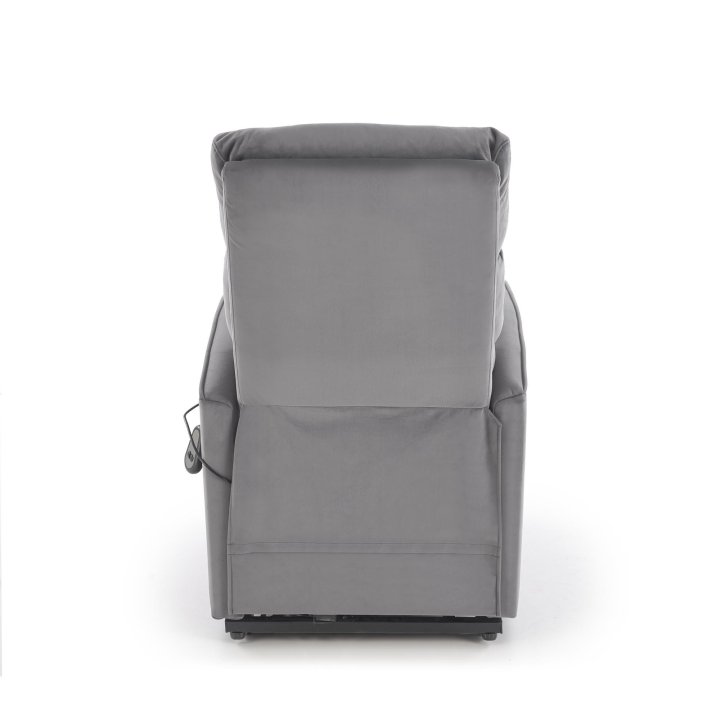 Fotel do salonu, klasyczny, kolor popielaty, rozkładany, tkanina velvet, funkcja relax i pionizacji