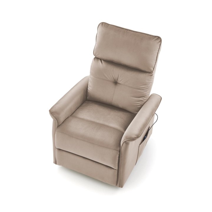 Fotel do salonu z funkcją masażu i pionizacji, kolor beżowy, tkanina velvet