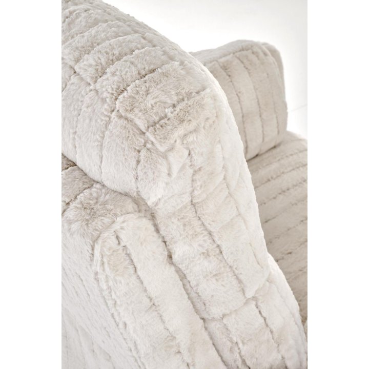 Fotel do salonu rozkładany kolor beżowy, szeroki, oparcie i siedzisko z przeszyciami, funkcja relax