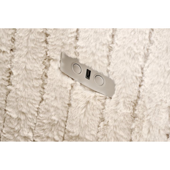 Fotel do salonu rozkładany kolor beżowy, szeroki, oparcie i siedzisko z przeszyciami, funkcja relax