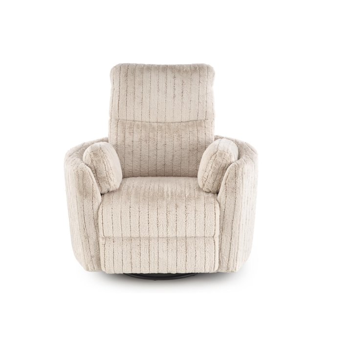 Fotel do salonu rozkładany kolor beżowy, szeroki, oparcie i siedzisko z przeszyciami, funkcja relax