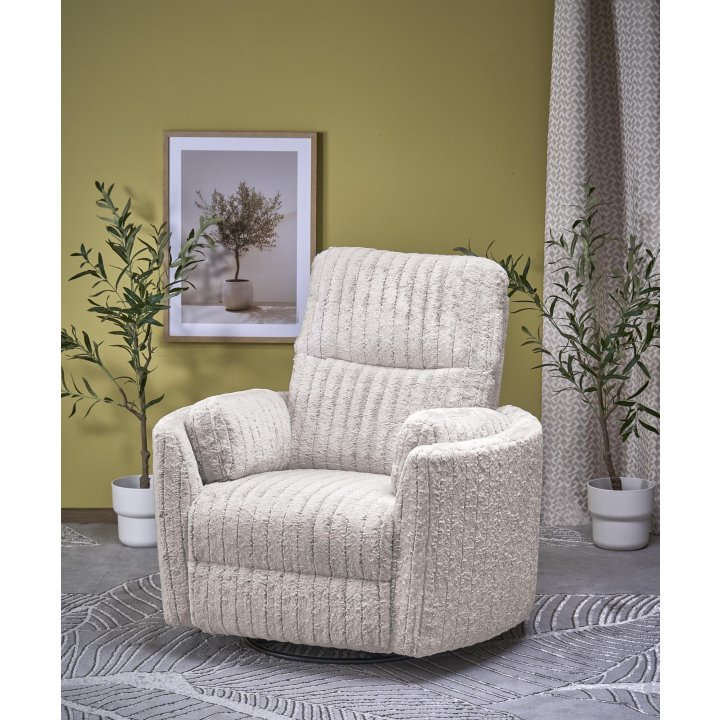 Fotel do salonu rozkładany kolor beżowy, szeroki, oparcie i siedzisko z przeszyciami, funkcja relax