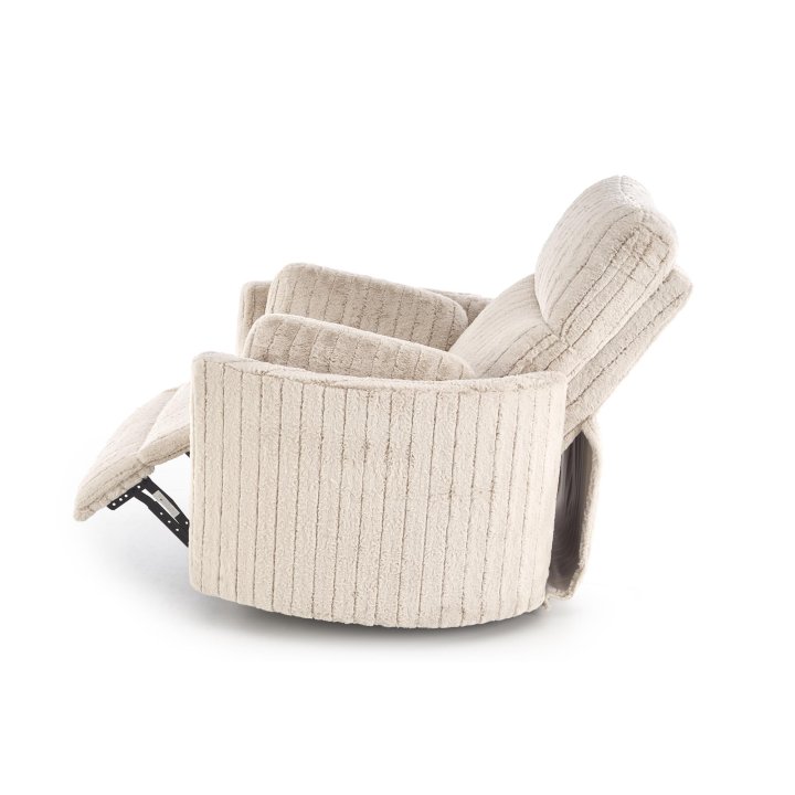 Fotel do salonu rozkładany kolor beżowy, szeroki, oparcie i siedzisko z przeszyciami, funkcja relax