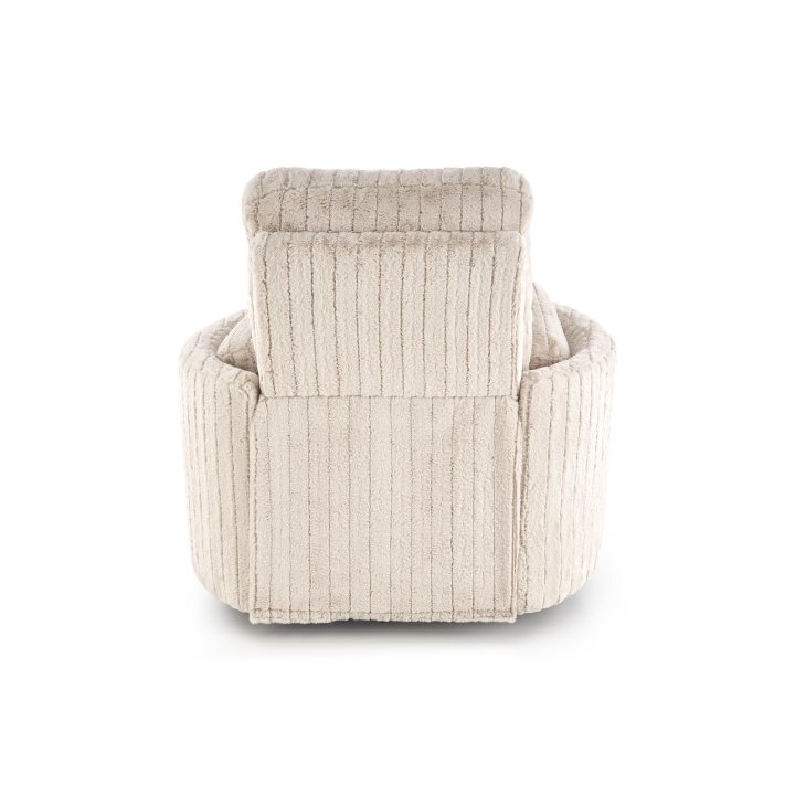 Fotel do salonu rozkładany kolor beżowy, szeroki, oparcie i siedzisko z przeszyciami, funkcja relax