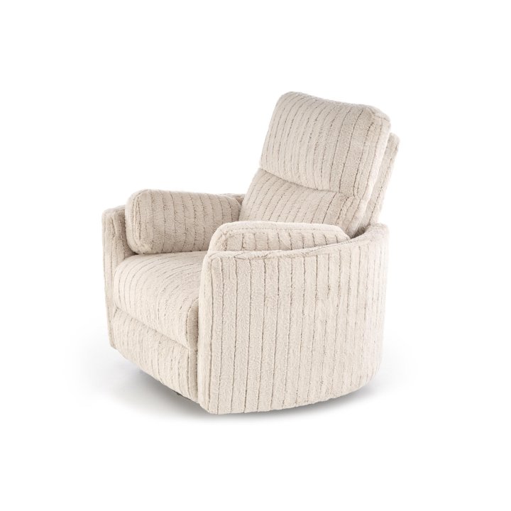 Fotel do salonu rozkładany kolor beżowy, szeroki, oparcie i siedzisko z przeszyciami, funkcja relax