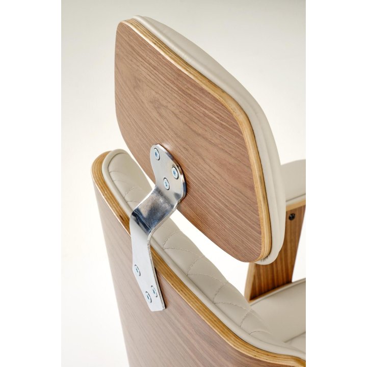 Fotel gabinetowy obrotowy klasyczny nowoczesny, kolor beżowy, orzechowy, eko skóra, sklejka gięta, kółka kauczukowe