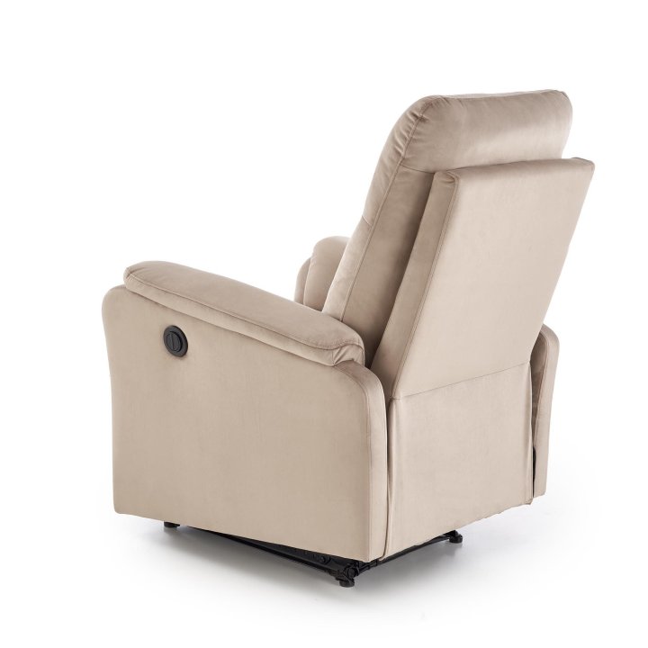 Fotel do salonu w kolorze beżowym z funkcją elektrycznego rozkładania, funkcja relax, tkanina velvet BLUVEL