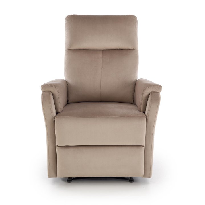 Fotel do salonu w kolorze beżowym z funkcją elektrycznego rozkładania, funkcja relax, tkanina velvet BLUVEL