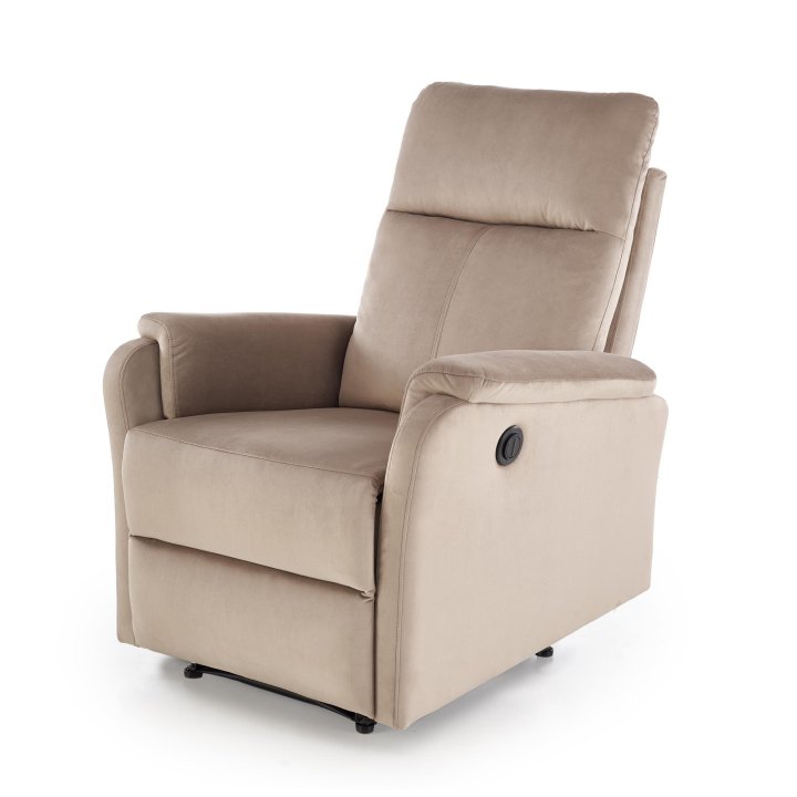 Fotel do salonu w kolorze beżowym z funkcją elektrycznego rozkładania, funkcja relax, tkanina velvet BLUVEL