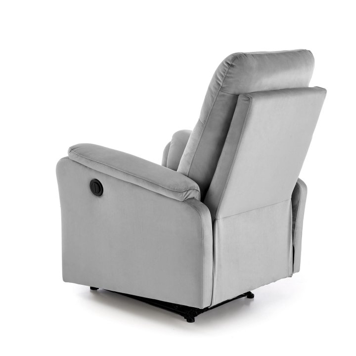 Fotel do salonu w kolorze popielatym z funkcją elektrycznego rozkładania, funkcja relax, tkanina velvet BLUVEL