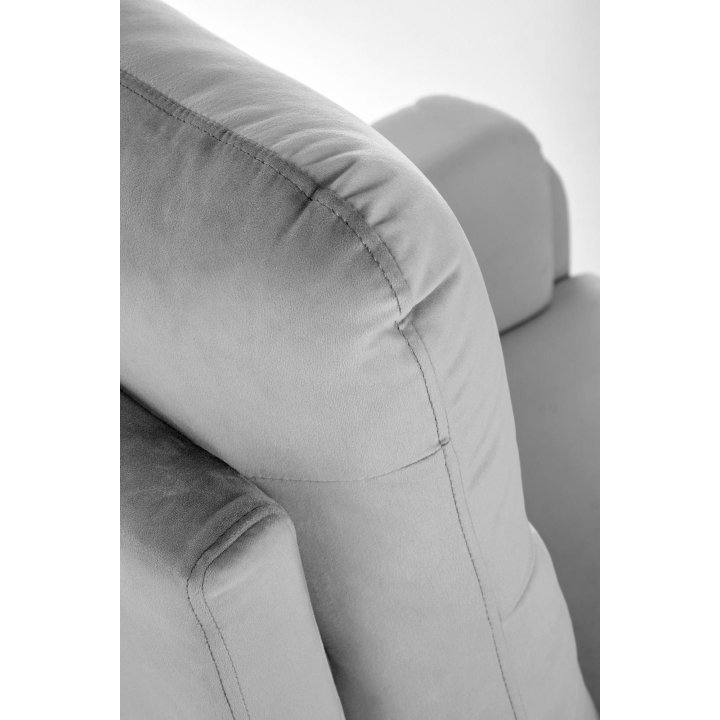 Fotel do salonu w kolorze popielatym z funkcją elektrycznego rozkładania, funkcja relax, tkanina velvet BLUVEL