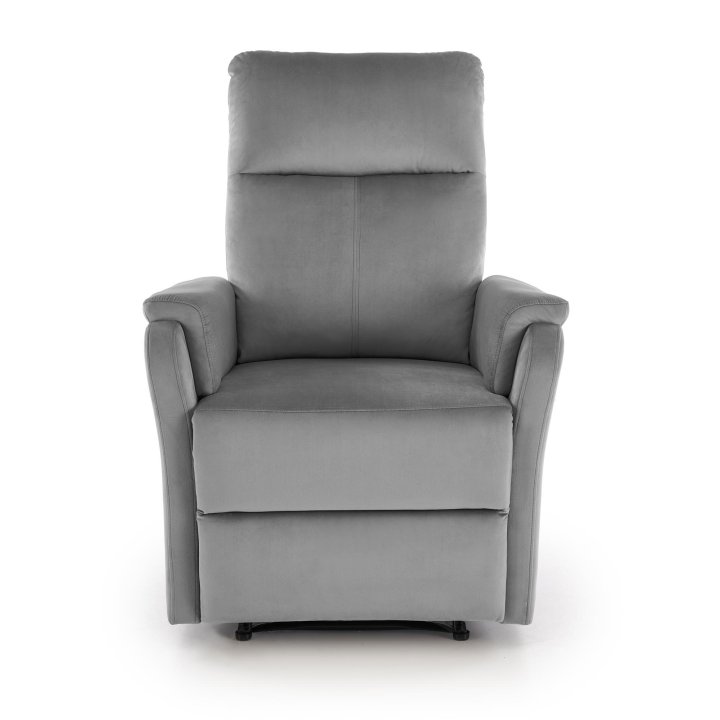 Fotel do salonu w kolorze popielatym z funkcją elektrycznego rozkładania, funkcja relax, tkanina velvet BLUVEL