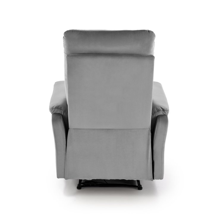 Fotel do salonu w kolorze popielatym z funkcją elektrycznego rozkładania, funkcja relax, tkanina velvet BLUVEL