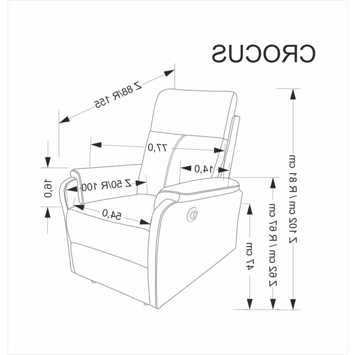 Fotel do salonu w kolorze popielatym z funkcją elektrycznego rozkładania, funkcja relax, tkanina velvet BLUVEL