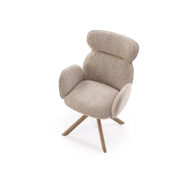 Krzesło do salonu z obrotowym siedziskiem, podłokietnikami i nogami z drewna dębowego