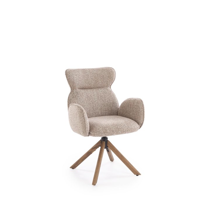 Krzesło do salonu z obrotowym siedziskiem, podłokietnikami i nogami z drewna dębowego