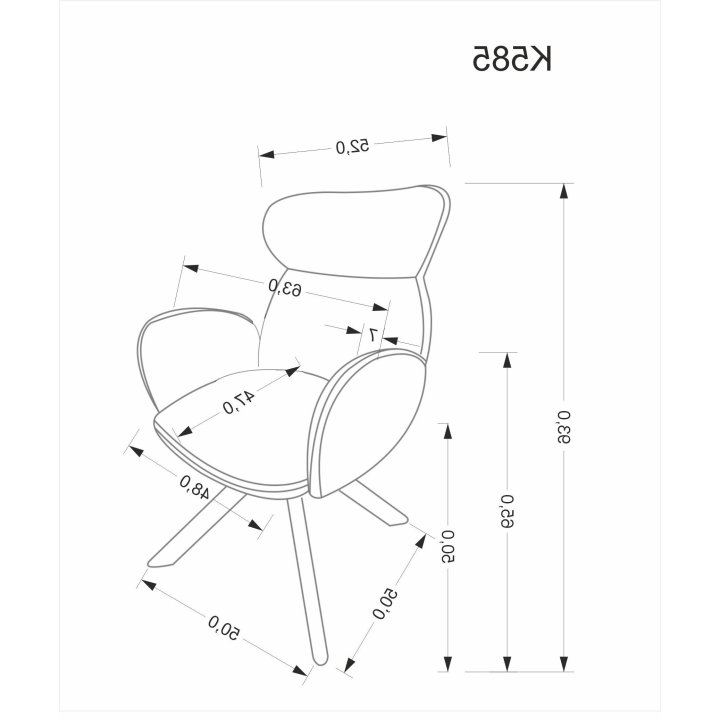 Krzesło do salonu z obrotowym siedziskiem, podłokietnikami i nogami z drewna dębowego