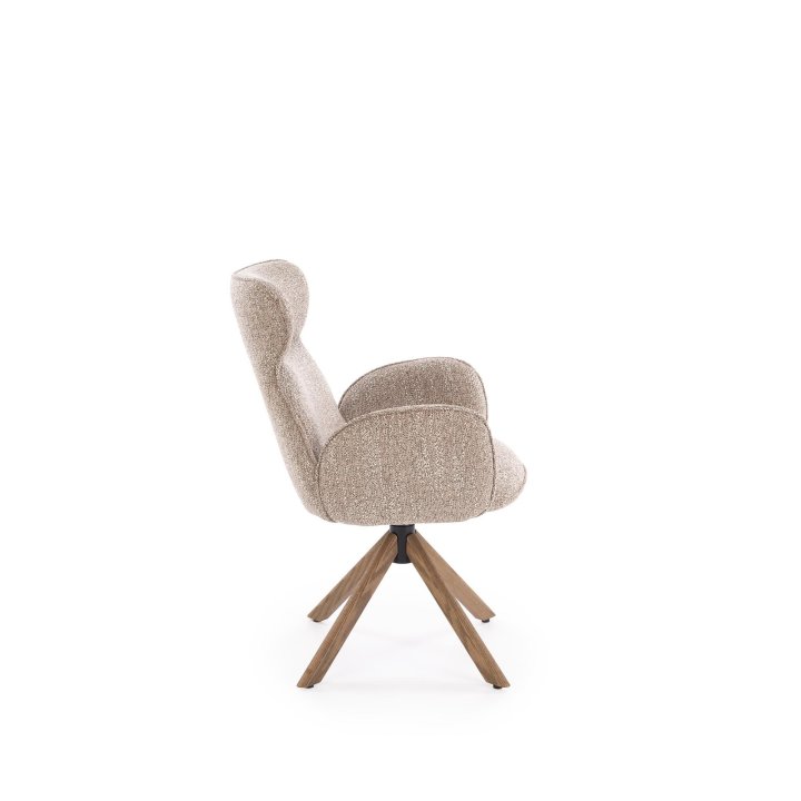 Krzesło do salonu z obrotowym siedziskiem, podłokietnikami i nogami z drewna dębowego