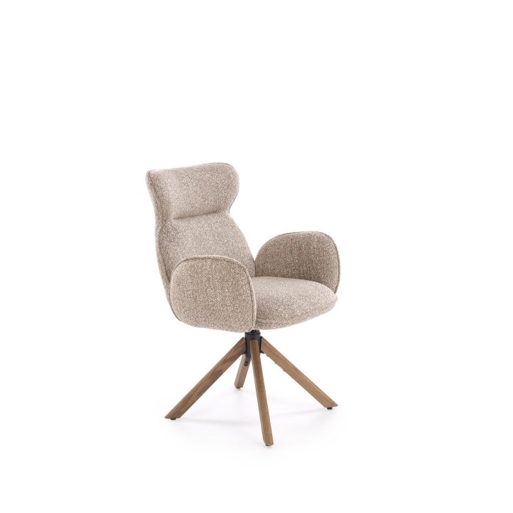 Krzesło do salonu z obrotowym siedziskiem, podłokietnikami i nogami z drewna dębowego