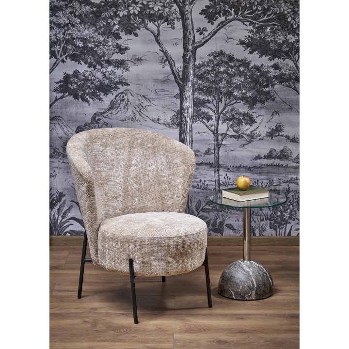 Fotel do salonu, glamour, beżowy na czarnych metalowych nóżkach, tkanina CREMONA