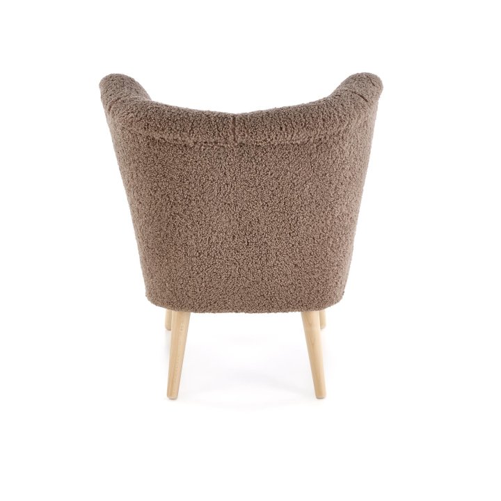 Fotel do salonu nowoczesny, tkanina SVEN, kolor ciemny brązowy i nóżki drewniane w kolorze naturalnym