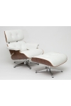 Fotel Vip z podnóżkiem biały/walnut/ srebrna baza - D2 DESIGN