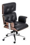 Fotel biurowy VIP czarna skóra,orzechowy fornir, chrom - D2 DESIGN