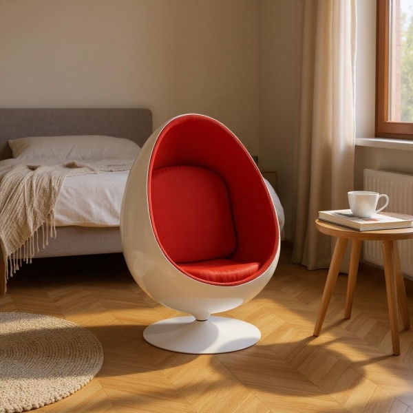 Fotel obrotowy Ovalia Chair D2.DESIGN wełniany biało-czerwony nowoczesny - D2 DESIGN