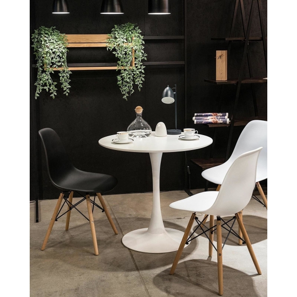 Stół okrągły Simplet Skinny White MDF metal biały 90 cm na 1 nodze
