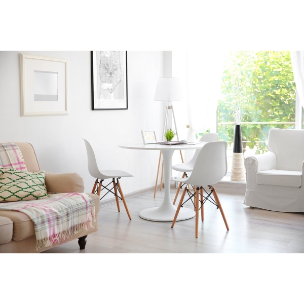 Stół okrągły Simplet Skinny White MDF metal biały 90 cm na 1 nodze