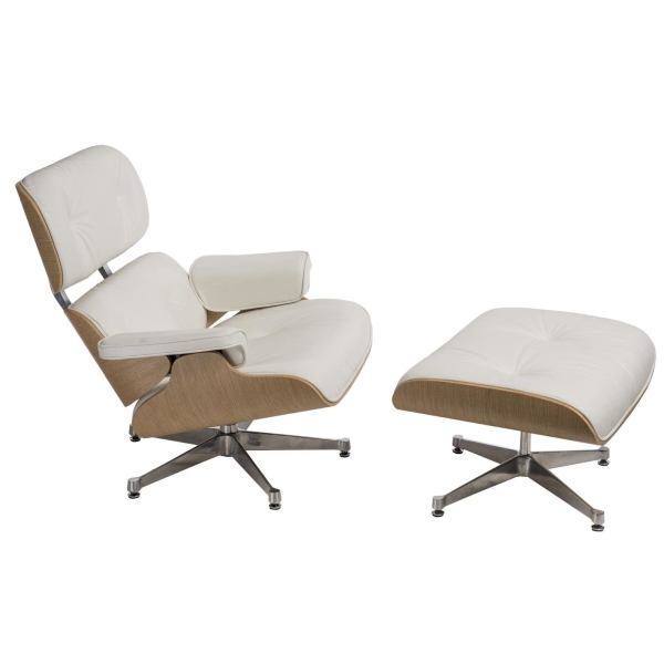 Fotel Vip z podnóżkiem biały/natural oak /srebrna baza - D2 DESIGN