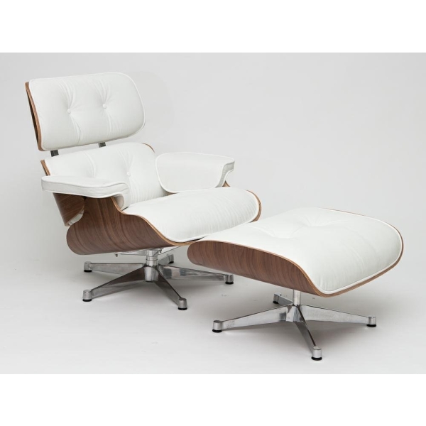 Fotel Vip z podnóżkiem biały/walnut/ srebrna baza - D2 DESIGN